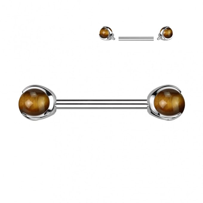 piercing titanium natuursteen met claw 1.6x14 - Tijgeroog - LMPiercings