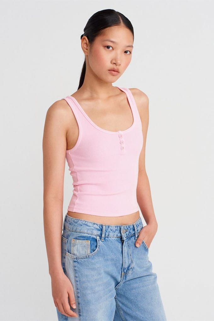 Geribbelde Katoenmix Crop Cami Top