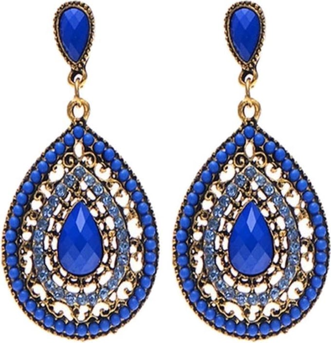 Fako Bijoux® - Oorbellen - Bohemian - Druppel - Donkerblauw