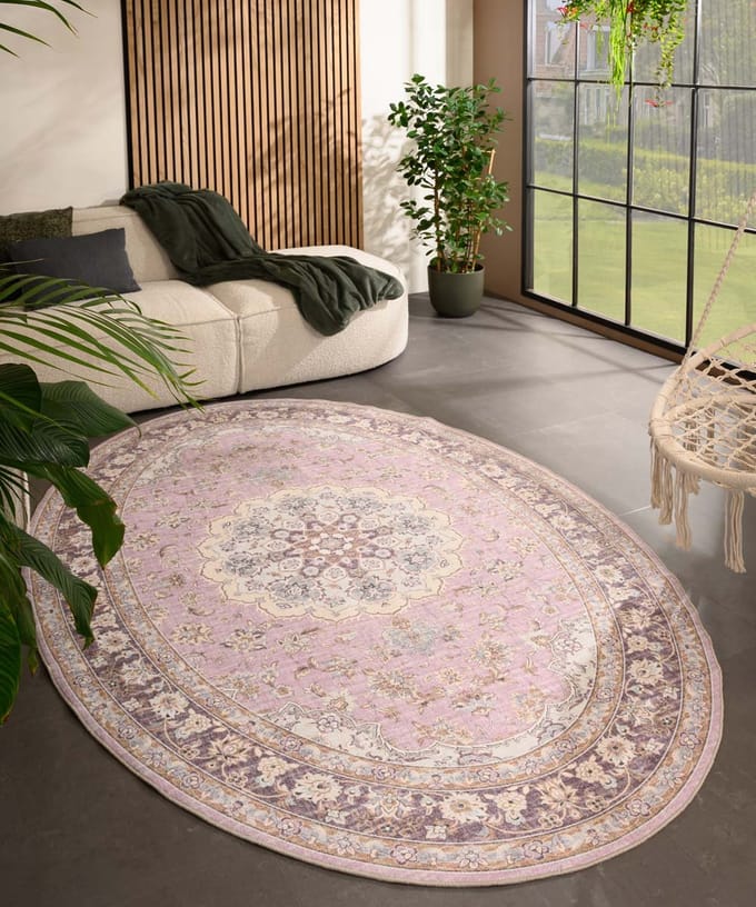 Vintage buitenkleed ovaal - Valenca Nova paars/roze 200x290