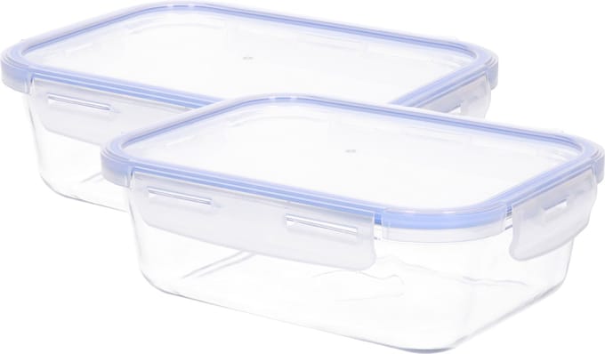 CM Vershoudbakje/lunchbox - 2x - luchtdicht - met clips - glas - 19 x 14 x 6 cm - 800 ml