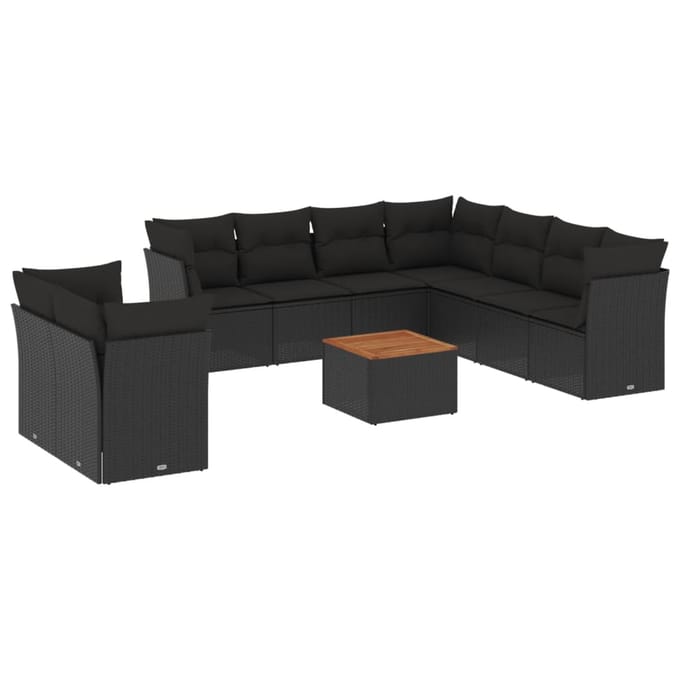 vidaXL - 10-delige - Loungeset - met - kussens - poly - rattan - zwart