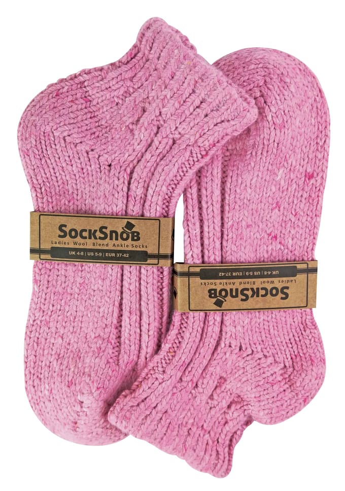 Dames DikkeKnit Wool Blend Enkellaars Sokken - Roze