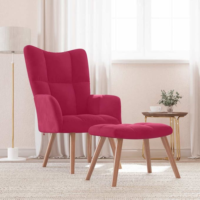 vidaXL - Relaxstoel - met - voetenbank - fluweel - wijnrood