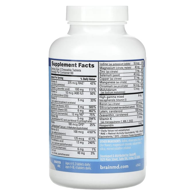BrainMD, pour enfants, multivitamines Neurovite, agrumes, à croquer, 120 comprimés