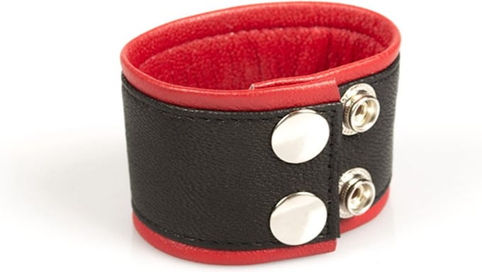 Leren polsband met drukknopen - zwart/rood