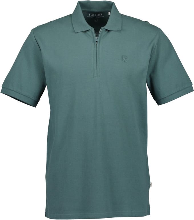 Blue Seven - Polo 321196 groen uni met korte rits KM - maat L