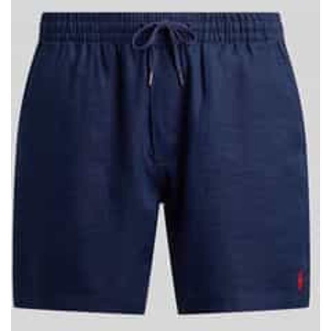 Linnen shorts met tunnelkoord als vetersluiting en logostitching