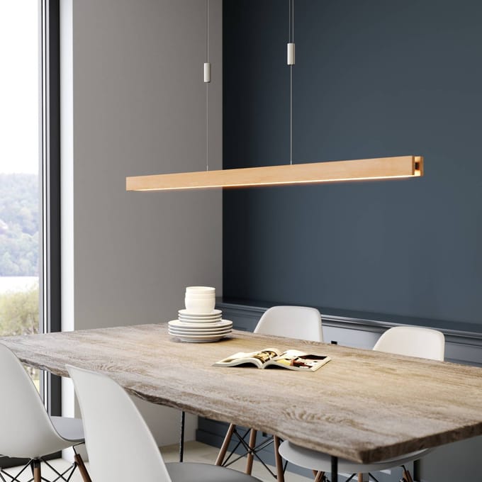 Quitani hanglamp Alin, lengte 138 cm, natuurlijk eiken