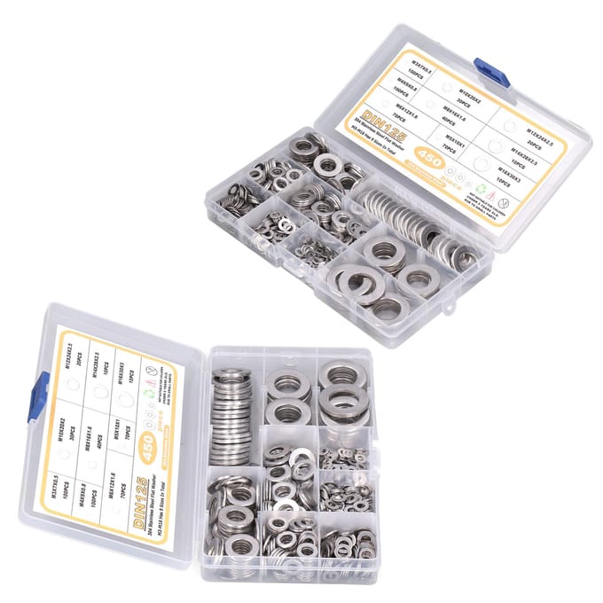 450 stuks platte ring 304 roestvrij staal M3 M4 M5 M6 M8 M10 M12 M14 M16 assortimentsset