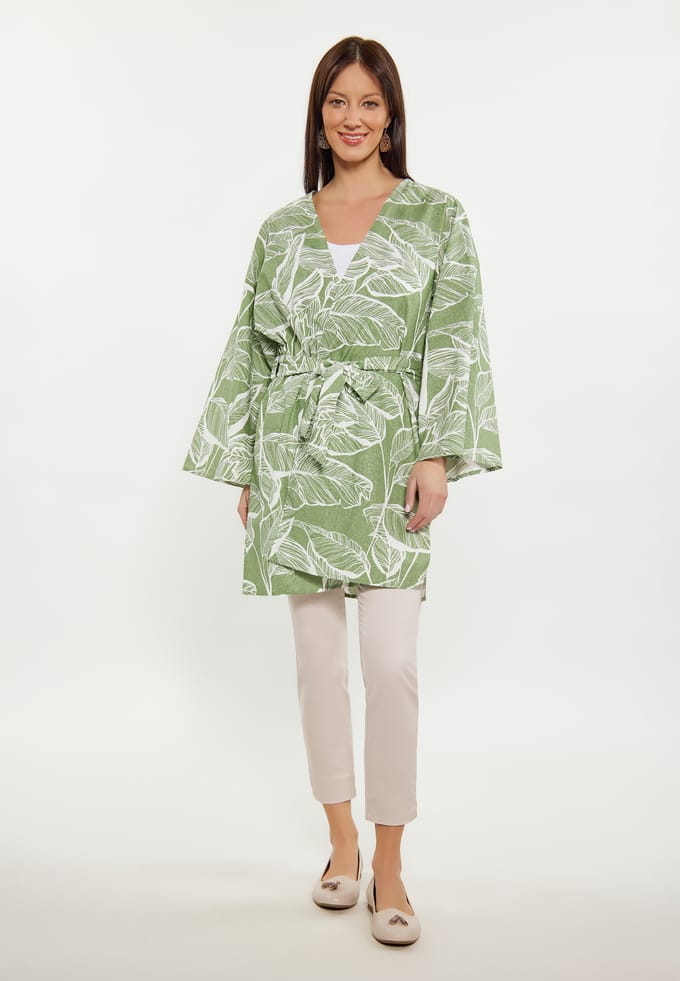 usha Kimono Dames Groen gebroken wit