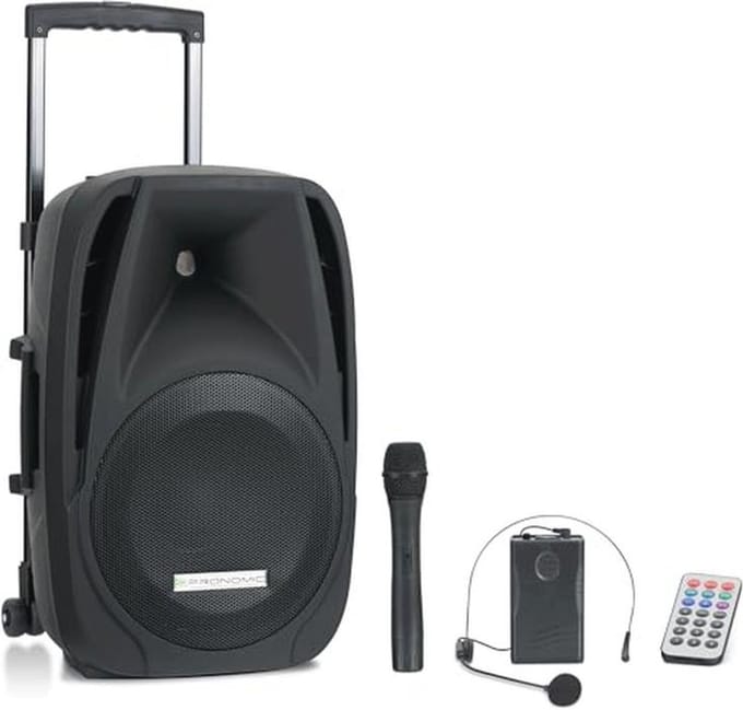 Accu-Actieve Speaker 12" met Trolley - Draadloos, Bluetooth, 5u Speeltijd, Incl. Microfoon en Afstandsbediening