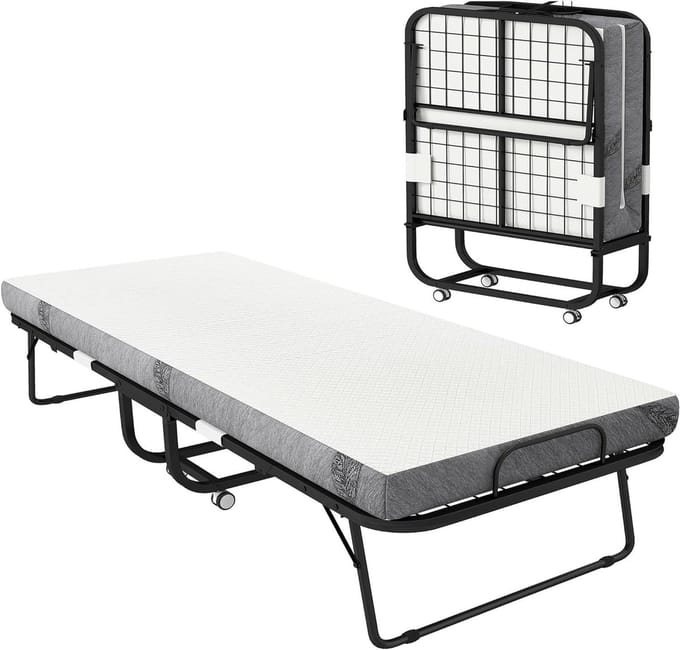 Gastenbed - Klapbed Opvouwbaar - Logeren Thuis - 10cm Dik Matras - 90x200 cm - Wit