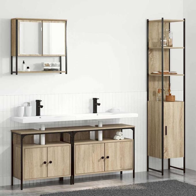 vidaXL - Badkamermeubel - Set - 4 - st - Sonoma - Eik - Bewerkt - hout