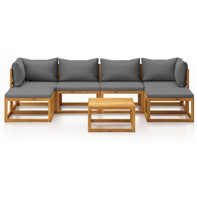 vidaXL - 7-delige - Loungeset - met - kussens - massief - acaciahout