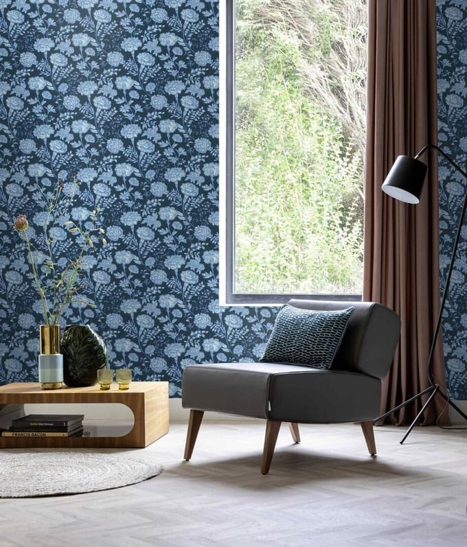 Delftsblauw bloemen vliesbehang 865004