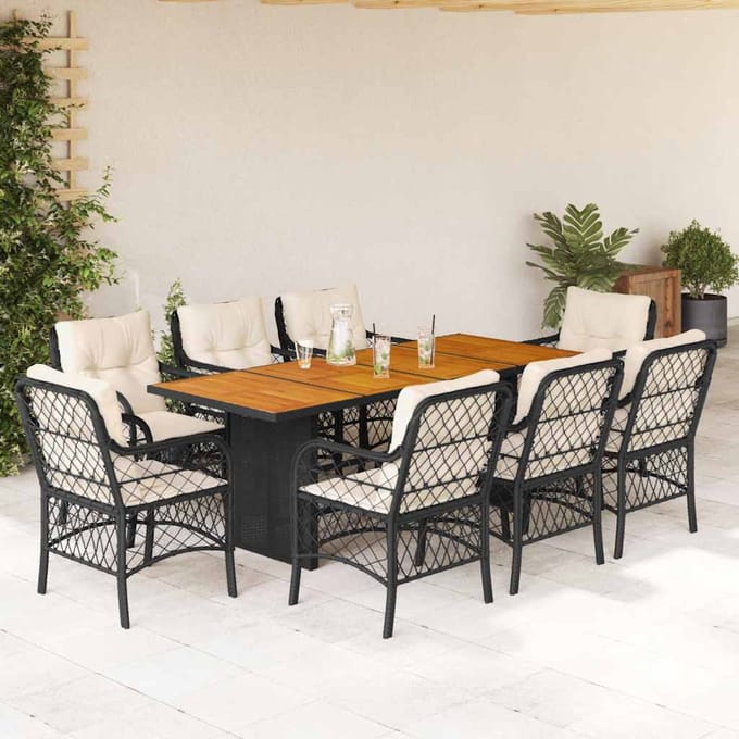 vidaXL - 9-delige - Tuinset - poly - rattan - zwart