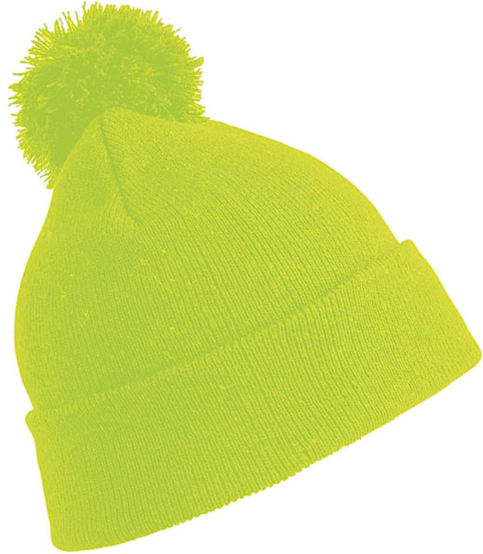 Result Wintermuts - met pom pom - fluoriderend geel - volwassenen - dames/ heren - muts - 100% acryl