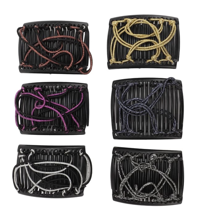 6 stuks Verstelbare Elastische Haarkam Accessoire Rekbare Dubbele Kam Haarclip voor Meisjes black