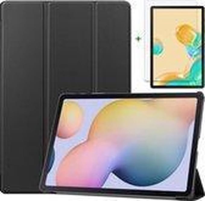 HB Hoes Geschikt voor Samsung Galaxy Tab S7 Plus Zwart & Screenprotector - Trifold Tablet Case & Glazen Screenprotector