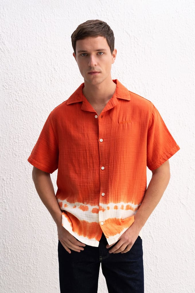 Tie-Dye Korte Mouw Shirt met Knopsluiting