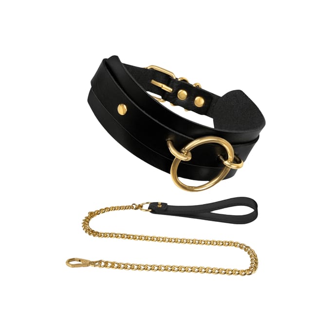 Kinky Diva – Lederen Halsband met O-ring en Riem