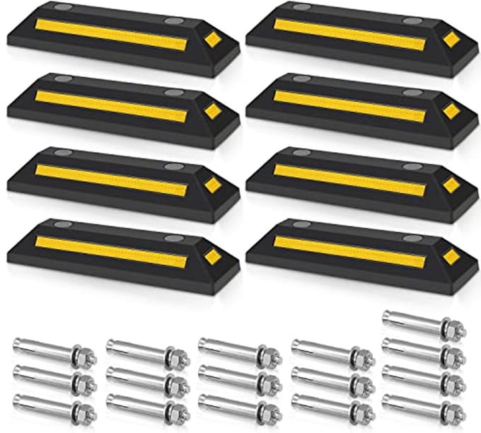 Rubberen Wielstopper 8-Pack - Parkeerplaatsbegrenzing met Reflecterende Strepen