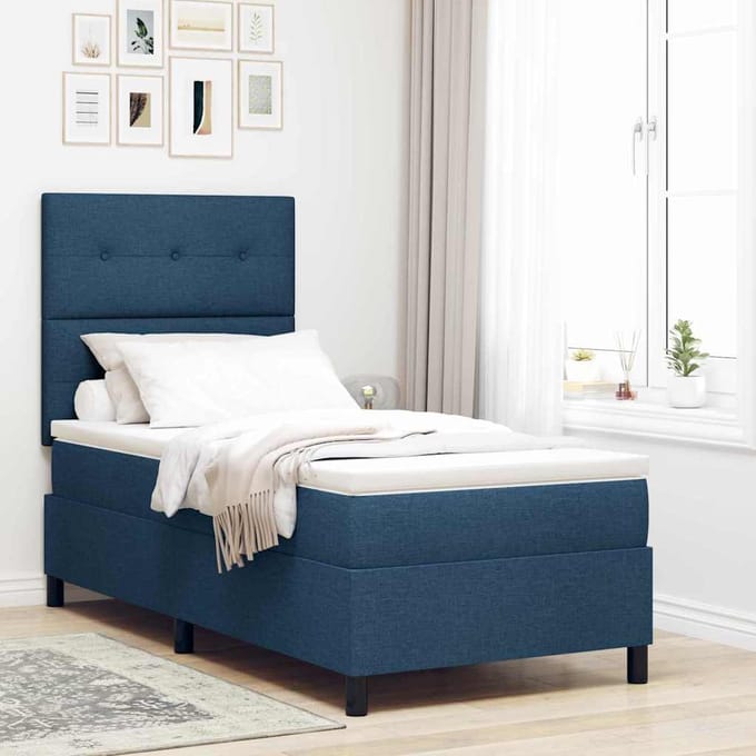 vidaXL - Boxspring - bed - met - kussen - met - hoofdeinde - Blauw - 100 - x - 200 - cm - Stof