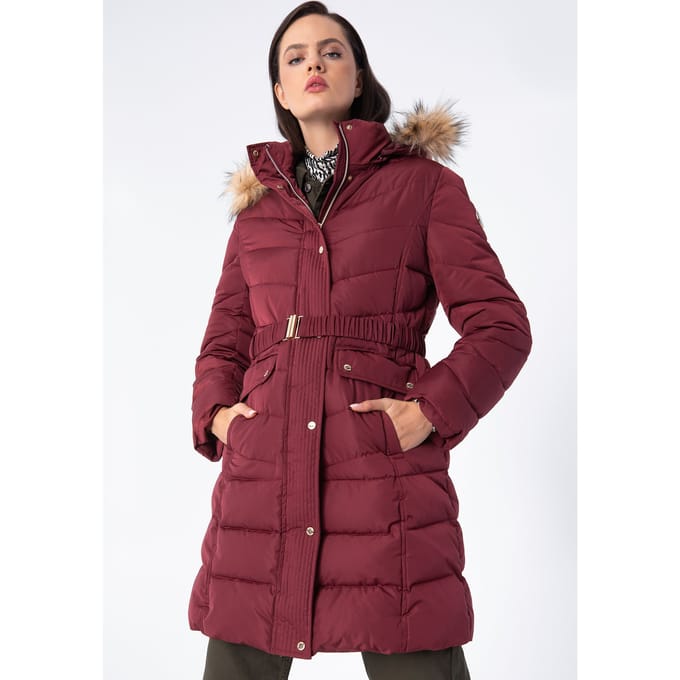 Wittchen Dames Gewatteerde Jas met Riem Donkerrood Polyester