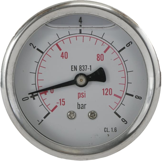 -1..9 Bar Glycerine Manometer Achteraansluiting RVS/Messing 63 mm Klasse 1.6 - ML-1963SHG