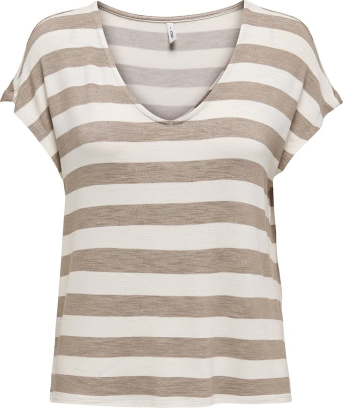 ONLY ONLLIRA LIFE S/S V-NECK TOP JRS NOOS Dames Top - Mocha Meringue Cloud Dancer