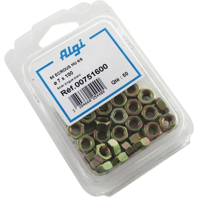 Blisterverpakking van 50 zeskantmoeren Algi