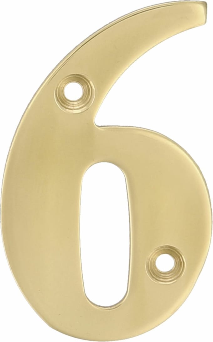 AMIG - Huisnummer 6 (Zes) - Gepolijst Messing – 50 x 1.5mm – Schroefbaar