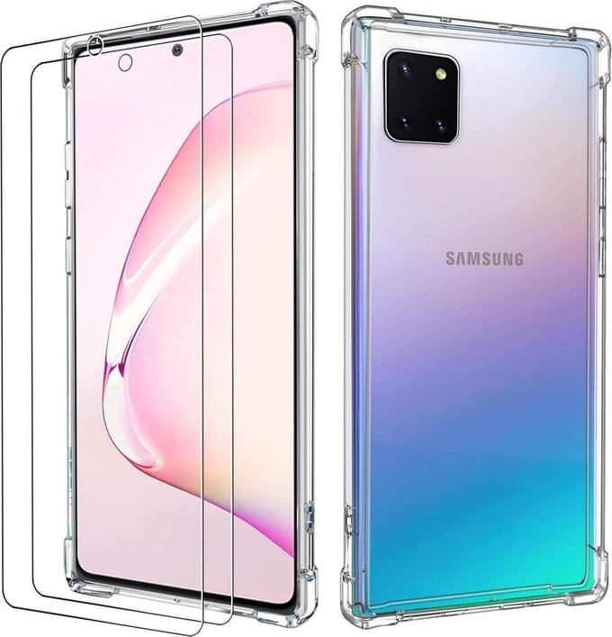 Hoesje Geschikt voor: Samsung Galaxy Note 10 Lite Anti Shock Hybrid Soft Case + 2X Tempered Glass Screenprotector