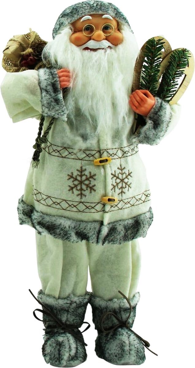 Luxe Afgewerkte Kerst Decoratie Kerstman Staand Grijs/wit 45cm