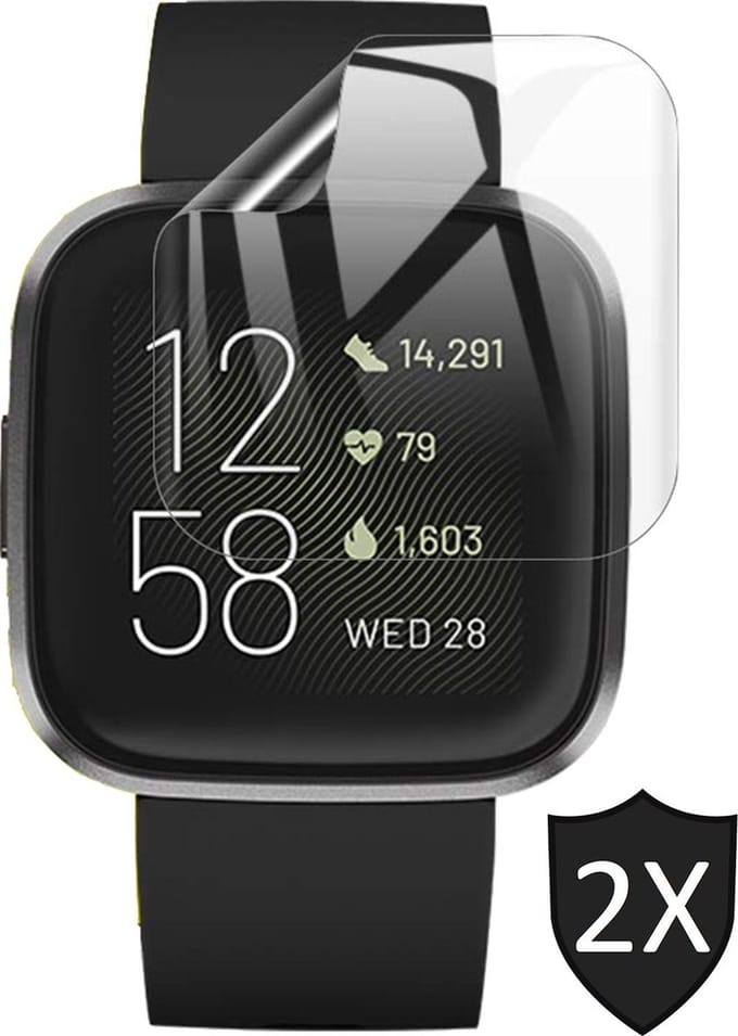 Screenprotector geschikt voor FitBit Versa 2 - PET Glas Folie Screen Protector - 2 Stuks