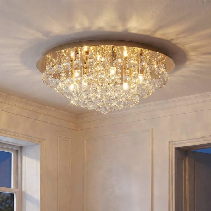 Lindby - plafondlamp - 8lichts - Staal, kristal - H: 23.5 cm - G9 - goud