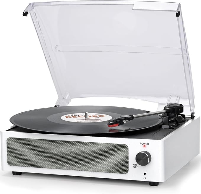 SNJY® Platenspeler Bluetooth - Platenspeler met Speakers - CD Speler - 3 Snelheden - Wit
