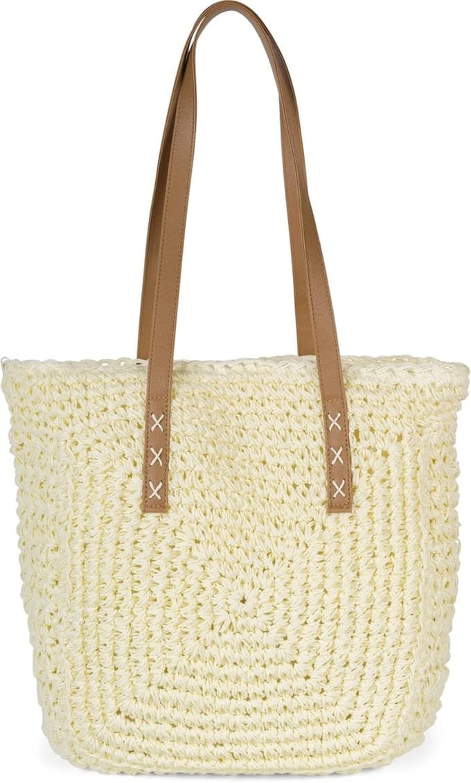 Paper Straw Schoudertas Dames - Grote Strandtas met Lange Handvatten