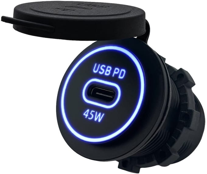 ProRide 12-24V USB C Autolader 1 Poort Inbouw - 45W - Blauw - USB-C Stopcontact