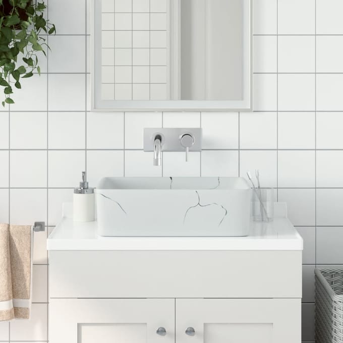 vidaXL - Opzetwasbak - rechthoekig - 46x35,5x13 - cm - keramiek - wit