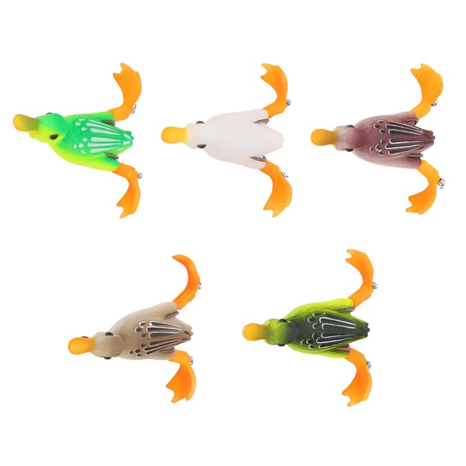 5 stuks Topwater Eend Aas 3D Rubber Drijvende Eend Vis Aas met Haken Baarsvissen Aas orange