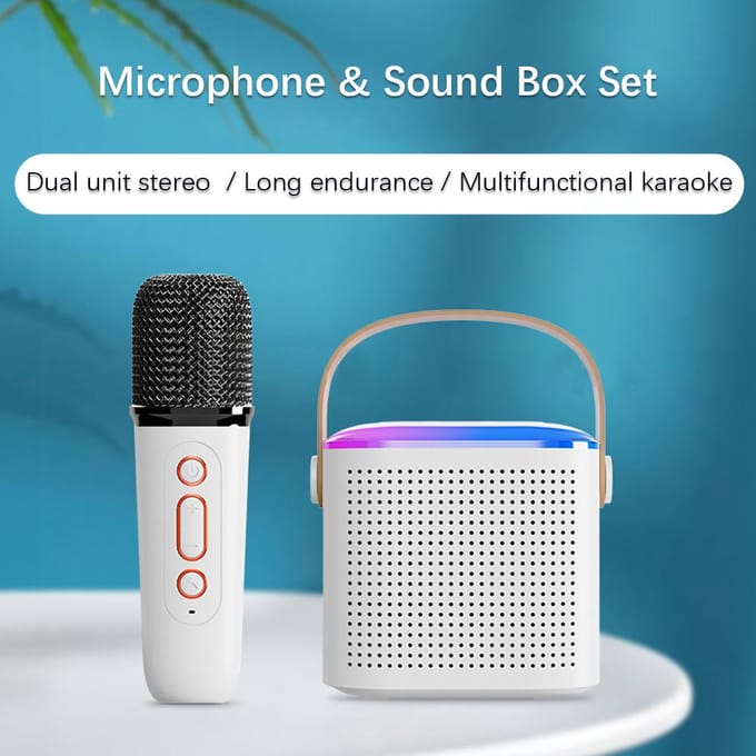 Mini Karaoke Machine Draagbare Microfoon & Geluidsbox Set Home KTV BT Speaker met 2 Microfoons wit