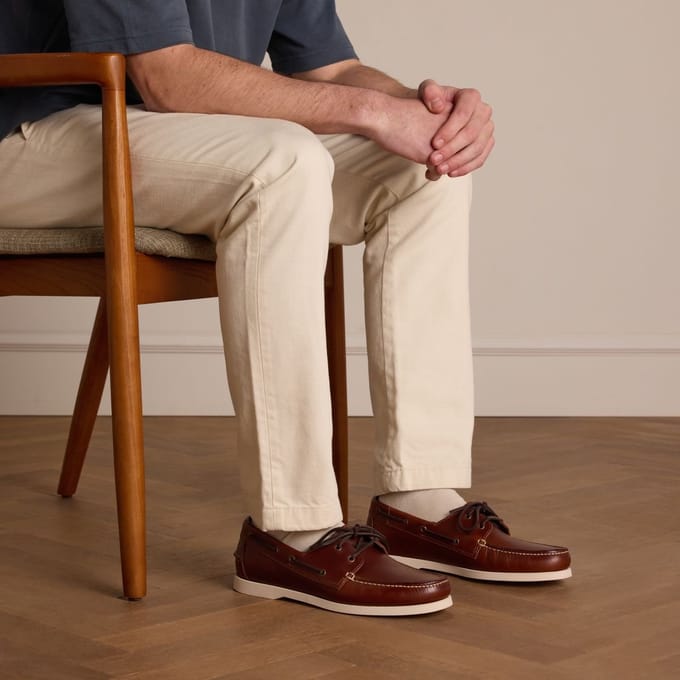 Manfield - Heren - Cognac leren bootschoenen - Maat 40