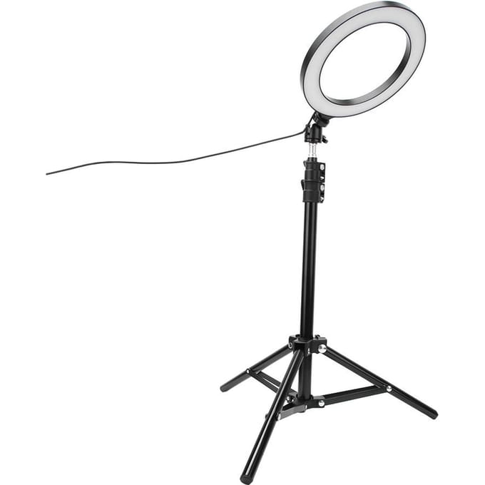 Anneau lumineux LED Selfie 20cm à intensité variable pour photographie vidéo live Lampe USB avec support pour téléphone trépied white