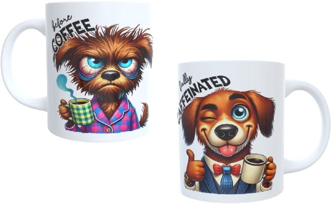 Bedrukte beker - spreuk Before coffee - fully caffeinatad - afbeelding