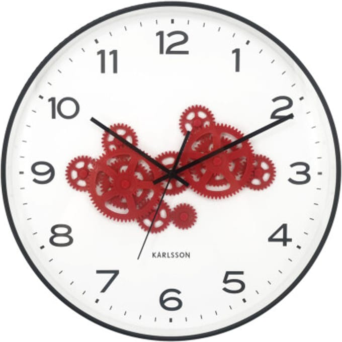 Karlsson - Wandklok Open Gear - Black & bright red- Ø40cm