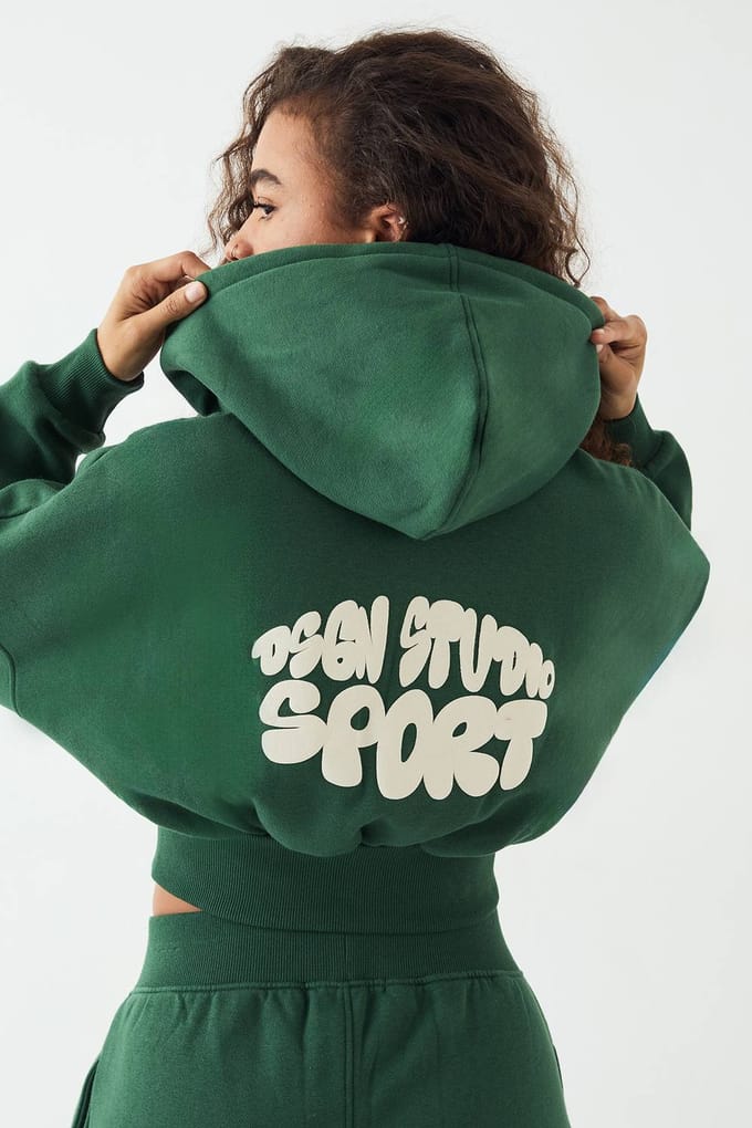 Dames DSGN Studio Sport Bubble Print Boxy Crop Ritshoodie | Forest | Maat: Large