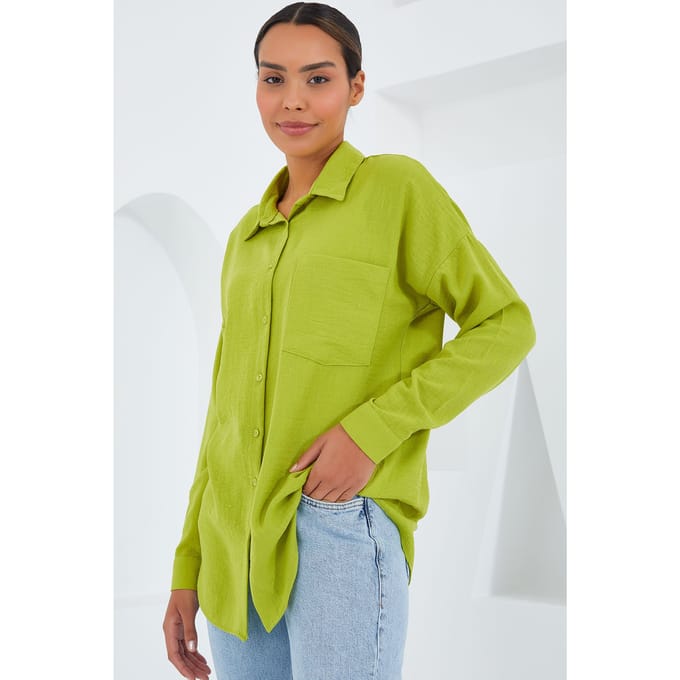 Linnen Blenden Shirt met Knopsluiting