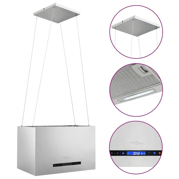 Hotte de îlot suspendue avec capteur tactile et écran LCD 55 cm Acier inoxydable